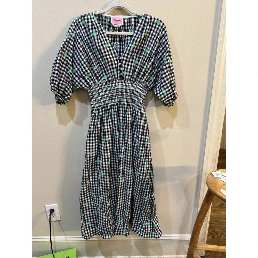 Kate Spade Womens‎ Dress Size Small Gingham Smocked Voile Empire Waist Midi